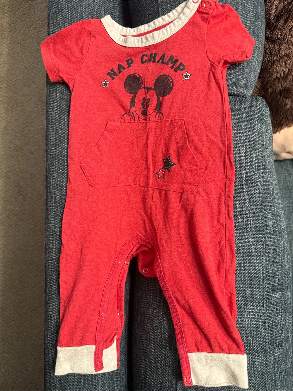 Disney Baby Red and White Mickey Neckline Romper